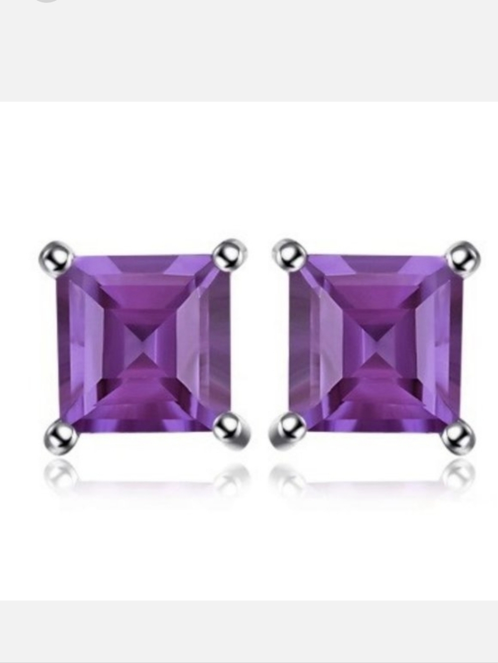 Natural AMETHYST 4x4 mm princess Silver Earrings